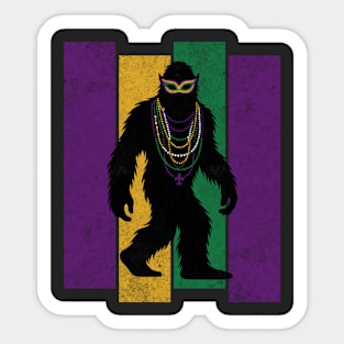 Mardi Gras Bigfoot Sasquatch Funny Cryptid Creature with Fleur-de-Lis, Mask, and Beads Sticker